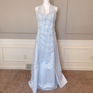 Vintage Blondie Nites RARE 90s sz 17 light blue halter satin USA made Barbiecore